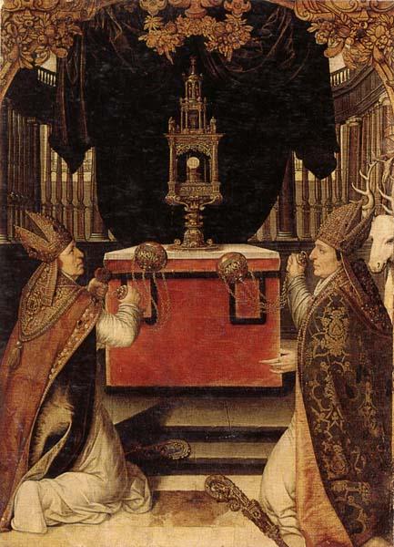 Saints augustine and hubert burning incense at an altar, unknow artist
